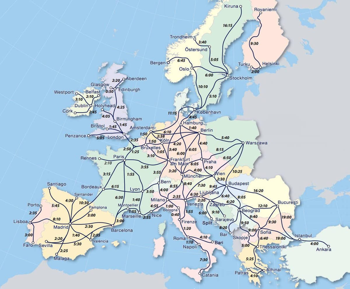 Kort af eurail Noregi