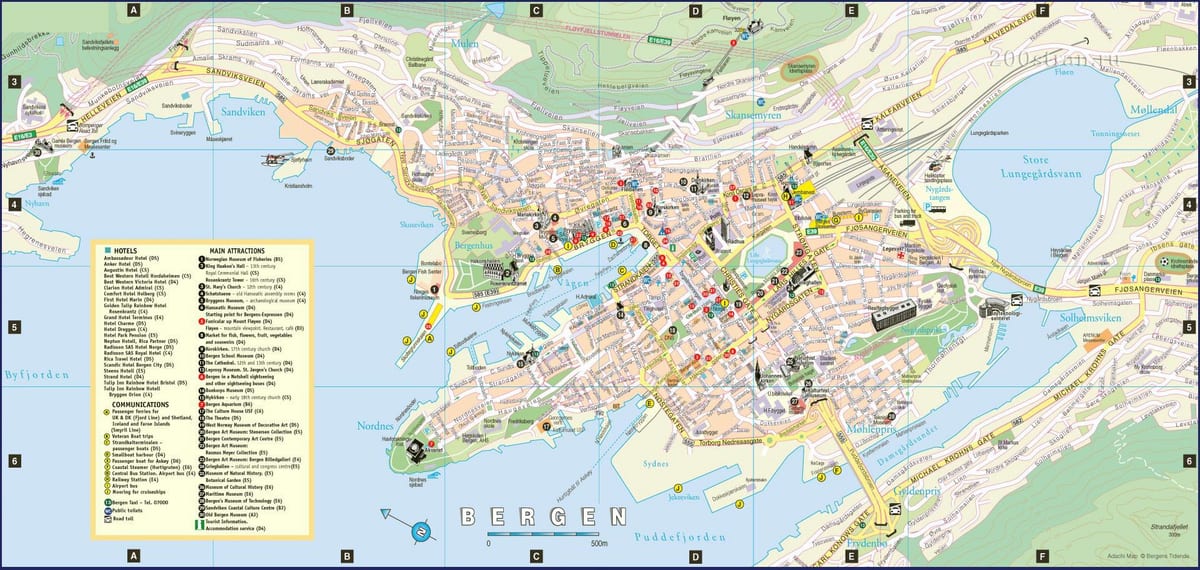 götunni kort af bergen Noregi