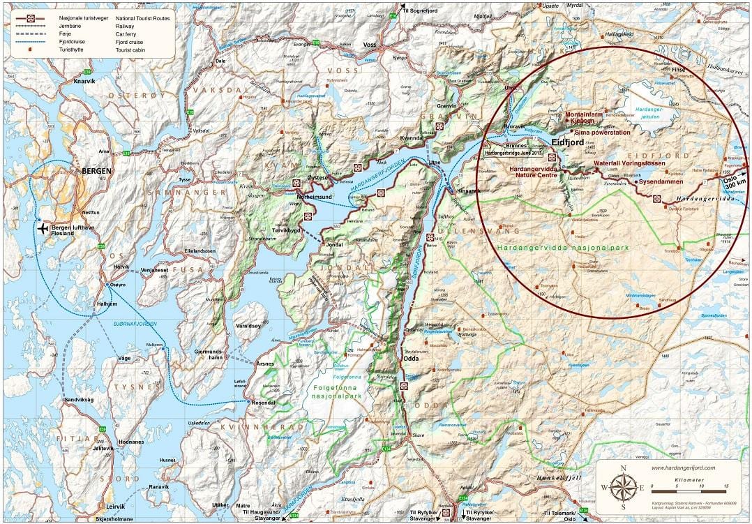 hardangerfjord Noregi kort