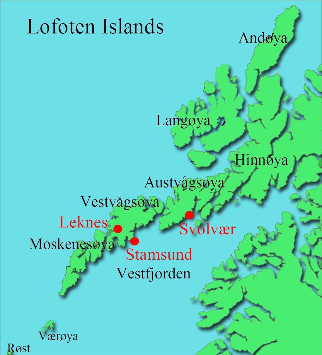lofoten eyjar Noregi kort