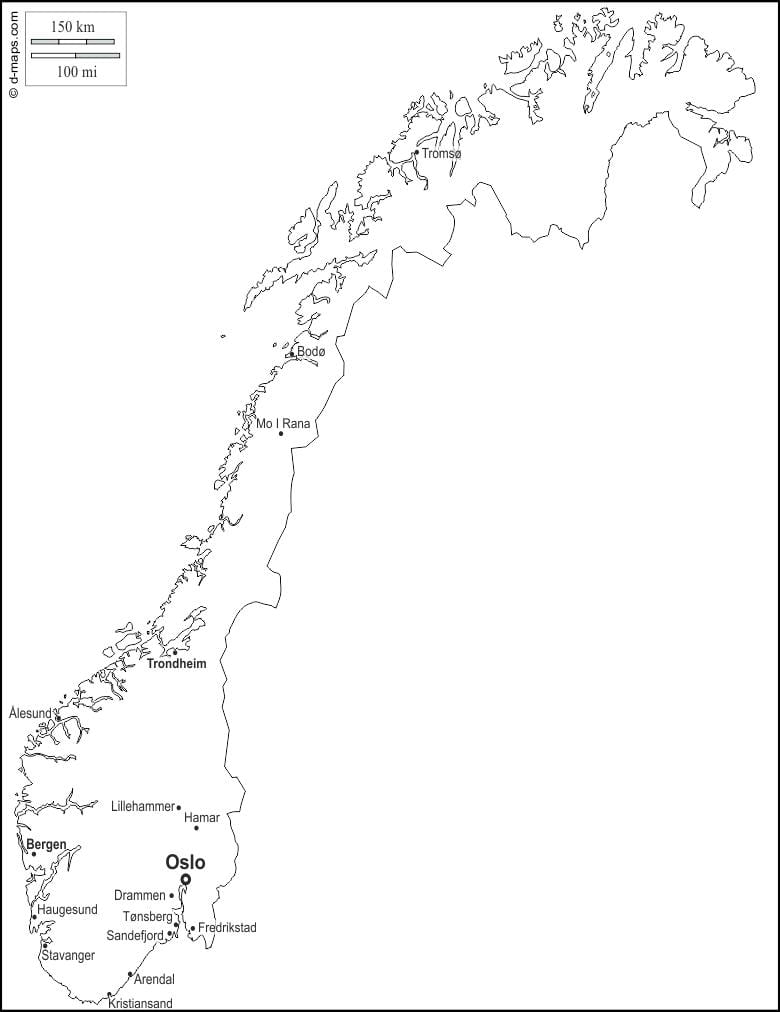 autt kort af Noregi