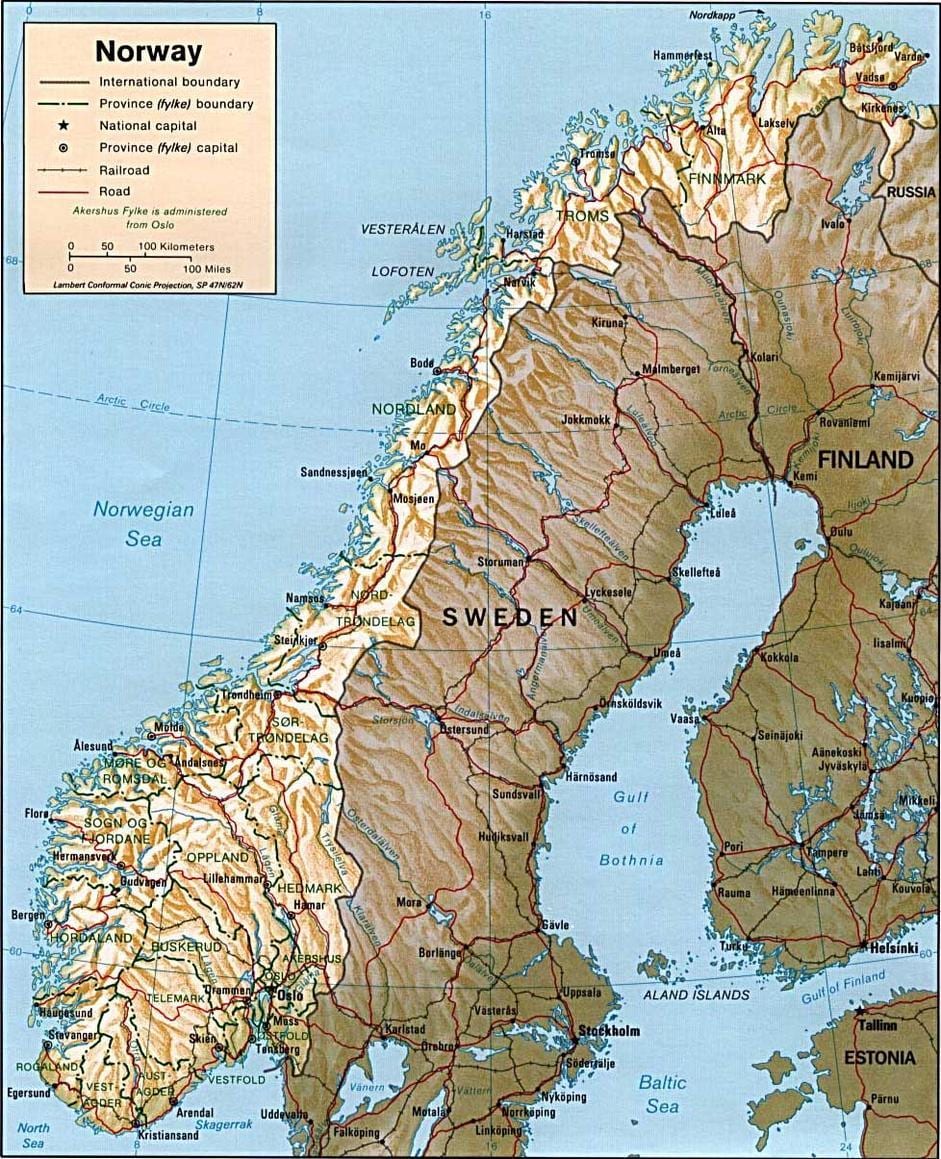 Kort af Noregi fjöll