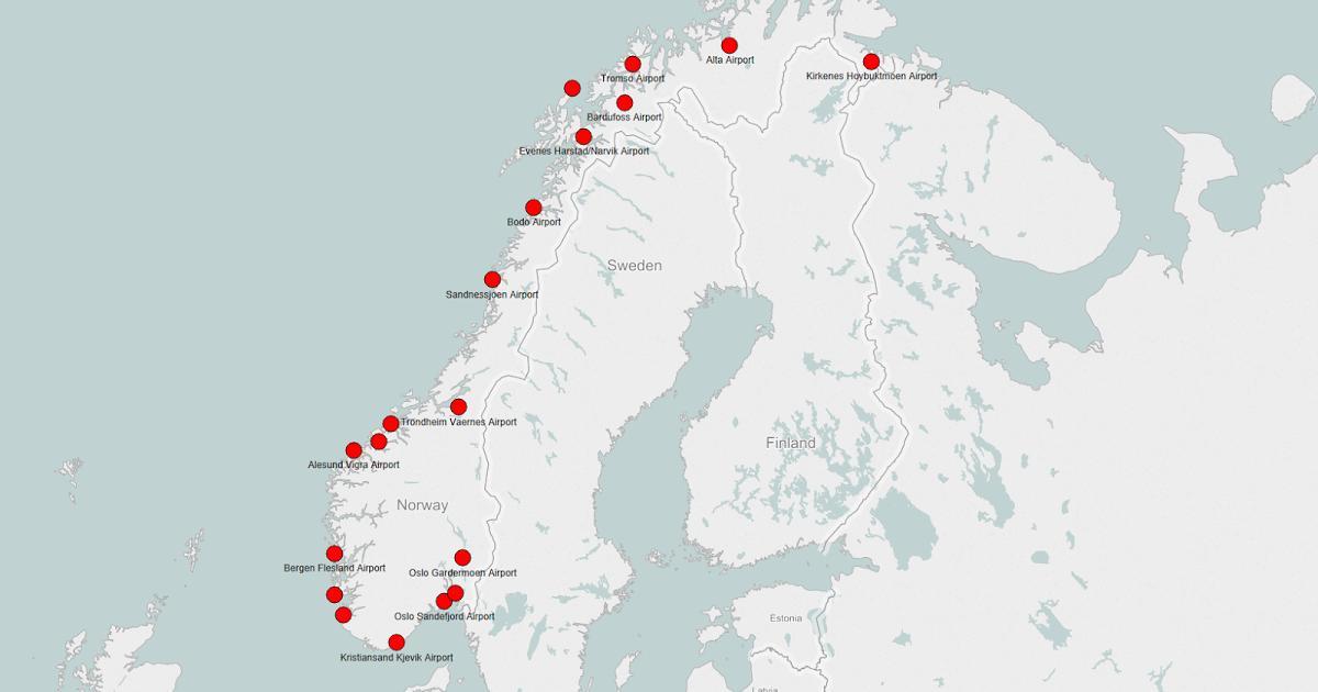 Kort af Noregi flugvellir