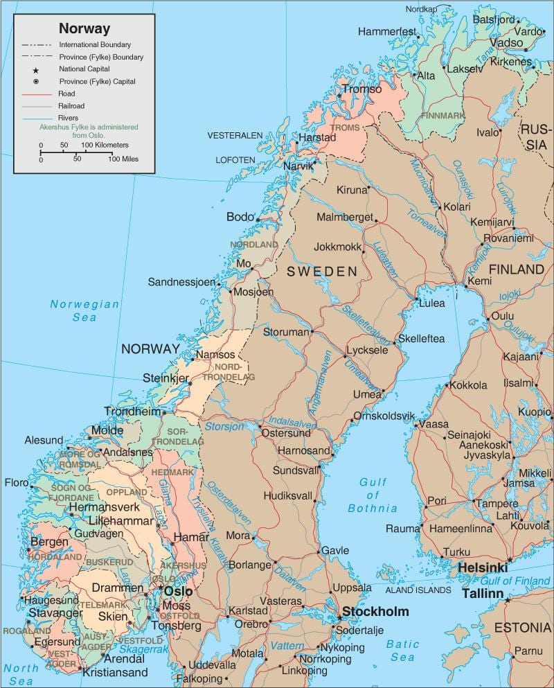 Kort af Noregi fossa