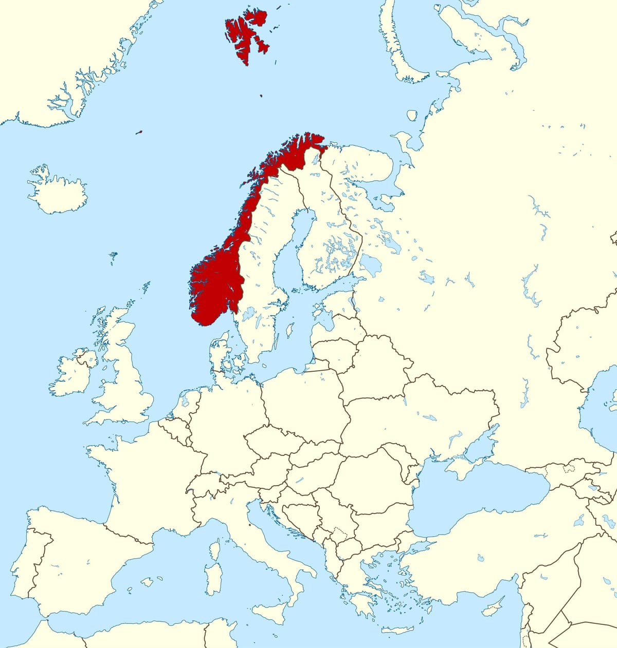 kort af Noregi og evrópu