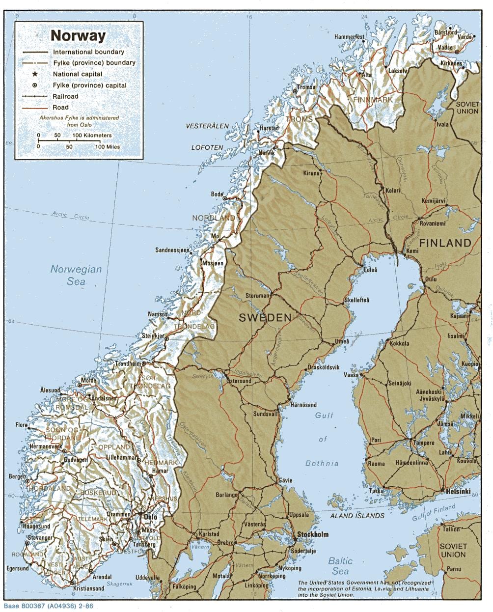 landfræðilega kort af Noregi