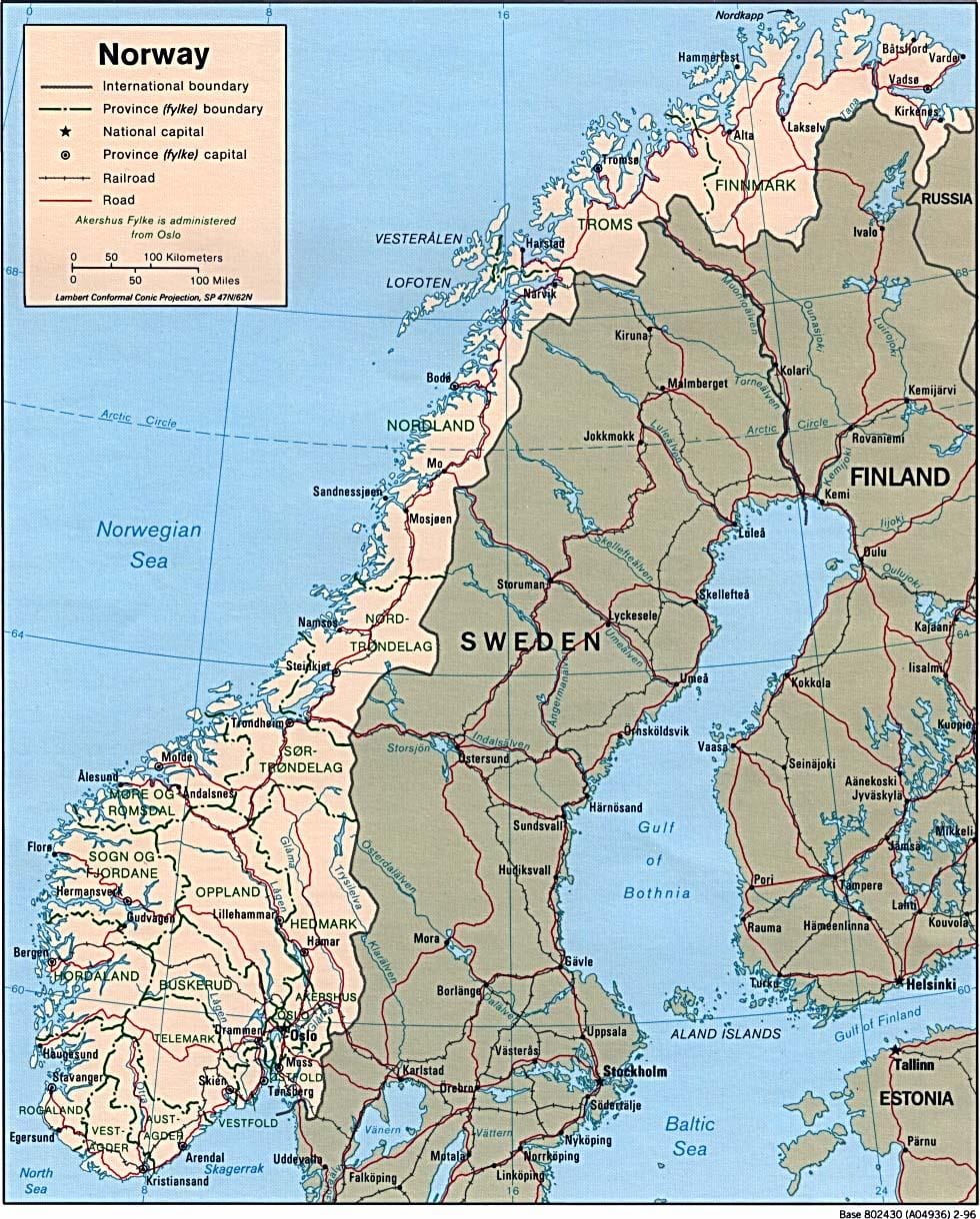 Kort af Noregi lengdargráðu