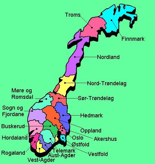 Kort af Noregi national ferðamaður leiðum 