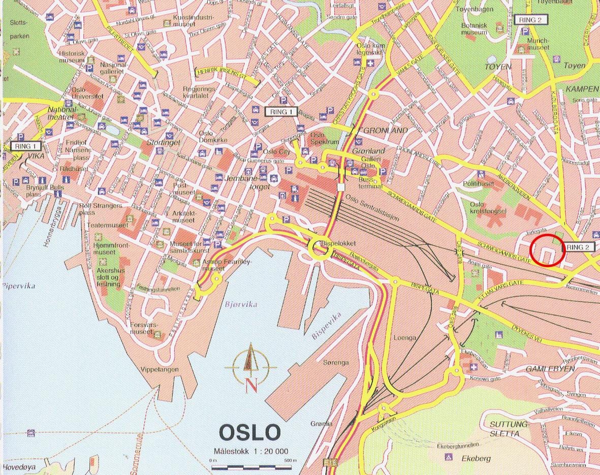 kort af osló Noregi city center