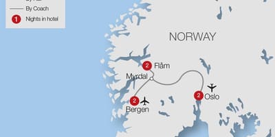 Kort af flam járnbraut Noregi