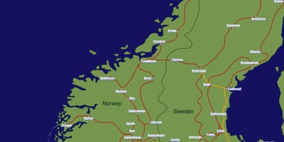 Kort af Noregi lest leiðum