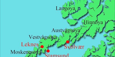 Lofoten eyjar Noregi kort