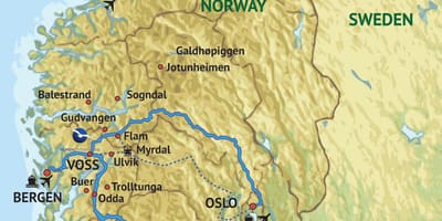 Kort af suðvestur Noregi